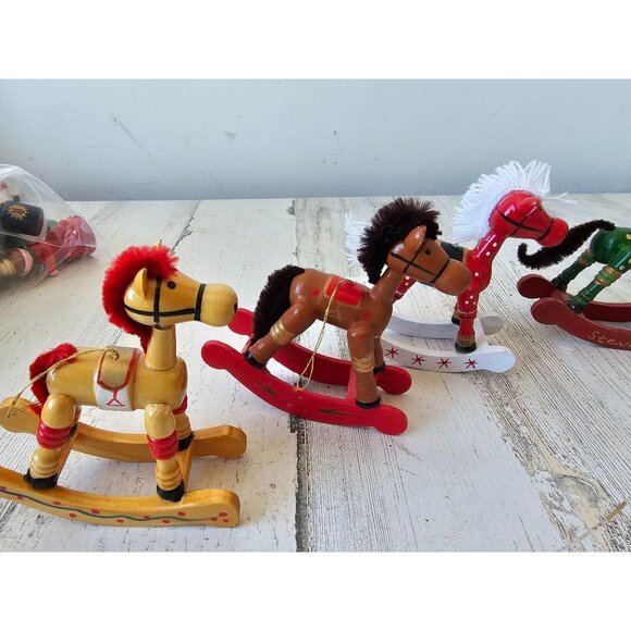 Wooden rocking horses vintage ornament set Xmas tree - Picture 5 of 8